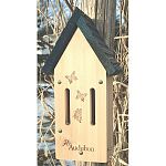 The Audubon Butterfly Shelter is great for creating or maintaining a beautiful butterfly garden. Made of wood constuction, it measures 8 in. x 5.5 in. x 14.75 in. (LxWxH). Helps to provide butterflies shelter from wind and predators.