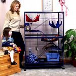 The Ferret Mansion is the ultimate home for all your ferrets. Measuring 37 x 24.25 x 56 inches, the Mansion easily houses up to six ferrets. Features a lockable slide-out pan for safety and easy cleaning, swivel casters for mobility & more.