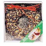 This seed cake doubles as its own wreath-shaped feeder and it is small enough that several may be hung to establish multiple feeding zones. The convenience and size of the Birdie Wreath make it an ideal way to offer your birds a high-energy treat.