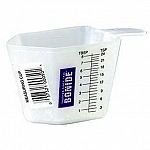 Convenient for measuring teaspoons and tablespoons, this four ounce measuring cup has a variety of household and garden uses. Accurately measures liquids for mixing and a variety of applications.  1 ounces = 2 TBSP