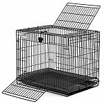 Sets up complete in seconds, no tools or connecting pieces required. Front and top door access. Unique slide-latch allows for one-handed operation. Durable, slide out abs plastic pan. 1/2 inch grid mesh floor supports and protects. Black e-coat finish.