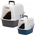 Petmate Deluxe Litter Pan Set includes clear door, zeolite filter, litter scoop & caddy, replacement liners. Features accessory compartment on top of hood with latched cover, storage space for extra liners, doubles as filter cover.