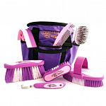 This handy and stylish grooming set by Equestria contains a matching grooming tote, body brush, dandy brush, face brush, and mane and tail brush. All tools are color coordinated to match. Choose pink, purple, blue and deluxe black and gold.