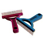 The Grooma Rake, like it's smaller cousin, the Comb, has teeth that rotate and wobble to reduce horse hair breakage when you're combing... far fewer frizzies. No more 