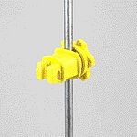 Fits 1/4 to 9/16 diameter round posts and 5/8 fiberglass t posts. Extends wire 1 from the post. Installs without tools. Adjustable while current is on . Screw tight round post insulator. Yellow fits 1/4 to 9/16 posts.
