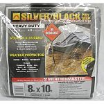 Uv resistant silver and black polyethylene material. 14 x 14 count per square inch, approximately 11-12 mil. Thick. High density woven treated fabric, 1000 denier. Heat sealed seams, rope-lined, heat sealed or double stitched hems. Rustproof gro