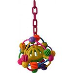 Extraterrestrial-looking space ball bird toy Contoured plastic shapes Shapes orbit around when played with for more interaction Durable construction for extended uses Easily clips to the top of the bird cage