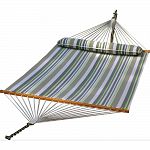 55 in width x 82 in length, 13 fett overall length. Grey stripe pvc-coated polyester fabric hammed beck with matching quik-dry pillow. Fits stands model nos. 4780 or 4709c Weight capacity: 300 lbs Polyester rope
