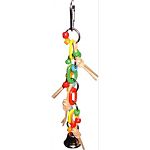 Multicolored design with leather, plastic beads, and a bell hanging from a plastic chain Durable construction for extended uses Easily clips to the top of the bird cage
