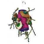 Made using natural renewable, recycled, earth friendly materials Fun toy for shredding, tearing and chewing made with wood, cuttlebone, bamboo, coconut and loofa Assembled on a self-hanging kabob style hanger.