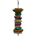 A vertical delight of java wood, folded banana leaves, and coconut husks. Sturdy steel hardware allows you to hang the toy anywhere inthe cage for easy access and lots of foraging fun