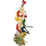 Multicolored braided rope design with sisal ropes coming outall over Durable construction for extended uses Easily clips to the top of the bird cage