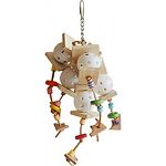 Multicolored design with plastic beads, whiffle balls, and wood blocks hanging from leather strings Durable construction for extended uses Easily clips to the top of the bird cage