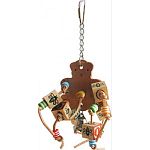Leather bear with abc blocks Durable construction for extended uses Easily clips to the top of the bird cage