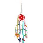 Four colorful toothbrushes with lots of hanging plastic beads Durable construction for extended uses Easily clips to the top of the bird cage