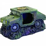 Frozen in time, this sunken humvee is what remains of a onceactive military vehicle. Rusted from the depths with a revealing cave, your aquarium inhabitants will relish the dark hiding place
