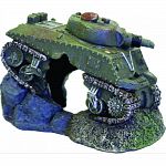 Frozen in time, this sunken army tank is what remains of a once active military vehicle. Rusted from the depths with an internal cave, your aquarium inhabitants will relish the dark hiding place it provides