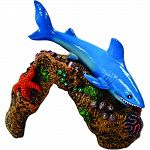 A menacing great white shark swims above a coral reef, circling it s prey trapped in the cave below. Safe for all freshwater & saltwater aquariums & terrariums.