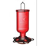 13 fluid ounce capacity. Red antique bottle with pewter finish base. 5 durable metal hummingbird perches.