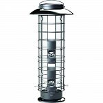 1.5 pound capacity, 4 ports A squirrel s weight pulls down the cage to close all feeding ports The spring loaded top enables easy filling and locks to keepout squirrels The ports have large perches to attract more birds One touch opening for easy filling