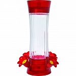 Holds 13 fluid ounces Glass bottle and built in ant moat Decorative hanger included
