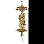 Flared roof design helps protect seed against rain Funnel shaped opening on feed tube eliminates spillage and waste Generous size feed tube holds up to 4 cups of seed Perfectly designed for attracting cardinals, orioles, bluebirds, and more Feeder slides