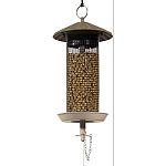 Flared roof design helps protect seed against rain Funnel shaped opening on feed tube eliminates spillage and waste Generous size feed tube holds up to 6 cups of seed Perfectly designed for attracting woodpeckers, nuthatches, and other protein eating bird