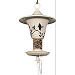 Flared roof design helps protect seed against rain Funnel shaped opening on feed tube eliminates spillage and waste Generous size feed tube holds up to 6 cups of seed Perfectly designed for attracting cardinals, orioles, bluebirds, and more Feeder slides
