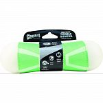 Durable glow rubber, eva foam and polyester construction with max glow 3d print that glows in the dark Rubber bumpers provide erratic bounce Tug it, shake it, toss it Contoured center joint tapers to allow easy pickup for dogs from any side Unique tumblin