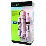 3 stage reverse osmosis unit removes harmful substances such as heavy metal ions and total dissolved solids from tap water. Compact size makes it easy to install in cabinets or small spaces. Sediment and carbon cartridges are conveniently located for easy