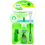 Kit includes mint gel, quickfinger brush and tripleflex toothbrush. Helps remove plaque and tartar and freshen pets breath, cleaning all surfaces in less time.