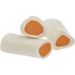 White, cut femur bones are stuffed with a wholesome, sweet potato filling. Teeth cleaning advantages of the hard bone coupled with the delicious taste of the stuffing. Sweet potatoes are high in natural fiber, vitamins and antioxidants like beta-carotene,