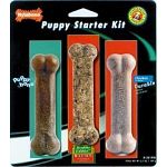 Veterinarian approved Puppy Starter Kit from Nylabone is made for your puppy's chewing needs. Includes Puppybone, Healthy Edibles Bacon Flavored and the Durable Pooch Pacifier, chicken flavored
