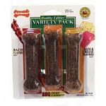Regular - 4.5 inches each - BBQ Chicken, Bacon, Ham & Cheese - 3 Pack Veterinarian recommended Nylabone Healthy Edibles From the most trusted name in dog chews for over 40 years.