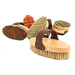 100 percent horsehair english body brushes. Features polished wood blocks and comfortable padded straps. Colorful, fun plaid patters.