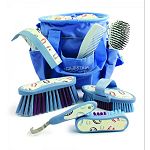 Includes: matching grooming tote, body brush, dandy brush, face brush, mane and tail brush, hoof pick, sweat scrapper, mane c Soft grip brushes and ergonomic tools. Lightweight, comfortable and easy to use.