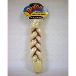 Dingo puffy braided twist for large dogs. The Jerky is braided into the rawhide and offers a great challenge for big dogs to try and remove before they settle down to chew the rawhide.