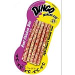 The Munchy Stix are Granulated rawhide with Real Chicken Jerky Bits in every bite. Great for puppies, non-aggressive chewers or older dogs with weak teeth and jaws who still love to chew. 5 inches each / 10 pack / 3.1 oz.