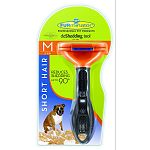 For short hair dogs 21 to 50 pounds. 2.65 deshedding edge designed for coats shorted than 2 inches. Reduces shedding up to 90 percent. Stainless steel edge reaches beneath topcoat to gently remove undercoat and loose hair. Furejector button cleans and re