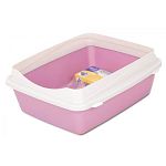 Cat starter kit includes scoop, litter pan with rim, starter pack of liners, food and water bowl and cat toy.  Comes in Pearl Blue or Pink.
