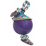 The Romp N Roll Ball dog toy is a great toy for exercising your dog. May be thrown, kicked, tugged on and chewed on. Rope slides through ball, but may not be pulled out by your dog. Made of non-toxic, flexible and soft materials.