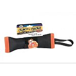 A unique, virtually indestructible chew toy that encourages chewing and helps massage teeth and gums.  Crunch & Crackle dog tug is now offered in a tug version; two sizes available.  Will keep dogs entertained for hours