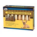This free standing gate is very easy to use and requires no assembly or installation. Very convenient to use and set-up. May be placed any where to help barricade your pets. Available in two sizes. Made of natural wood.