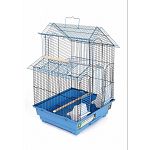 Parakeet House Style Cage 16in x 14in x 24in (lxwxh)- Two tone double roof top parakeet cage with top opening door, 1/2in wire spacing. Available in assorted colors of blue/black and cranberry/black. Please let us choose for you.