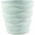 Raw earthenware takes on an air of elegance when cast in a patter of soft, flowing waves. Matte finish; will not crack or fade. Durable and light ceramic material. Opening: 4-5/8 inches. Stylish container for drop ins. Great look for home decor.
