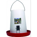 Polypropylene hanging poultry feeder 5 different feed flow rates Plastic pan with metal handle and clips