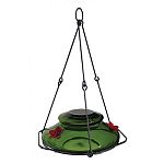 Beautiful, thick hand-blown glass base, lid, and flowers Glass easily lifts out of hanging bracket for easy filling and cleaning. Dishwasher safe. Exclusive, innovative gaskets on lid and flowers for tight leak-free fit Perching ring made of metal with a