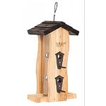 Vertical Wave feeder has an extended base to accommodate large birds, and is made of insect and rot resistant premium cedar. This 2-quart feeder has a rust-free removable Fresh Seed tray with seed diverter and rain drainage that lifts out easily for clea