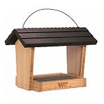 6-Qt Hopper feeder holds up to 6 quarts of seed and is made of solid Cross-ply bamboo. The feeder has spacing for larger birds and a wide opening for easy filling. The rust-free removable Fresh Seed tray with seed diverter and drainage lifts out easily