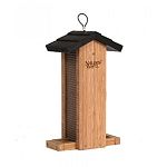 Vertical Mesh feeder has an extended base to accommodate large birds, and is made of solid Cross-ply bamboo. This 2-quart feeder has a rust-free removable Fresh Seed tray with seed diverter and rain drainage.